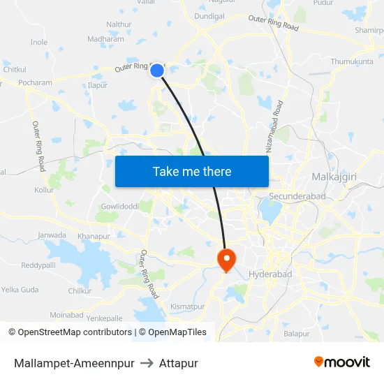 Mallampet-Ameennpur to Attapur map