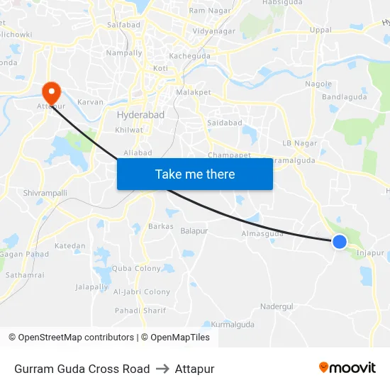 Gurram Guda Cross Road to Attapur map