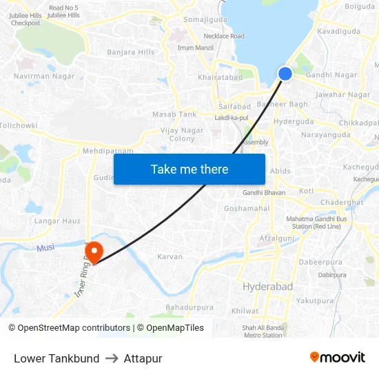 Lower Tankbund to Attapur map