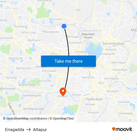 Erragadda to Attapur map