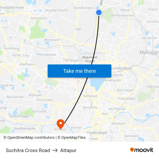 Suchitra Cross Road to Attapur map