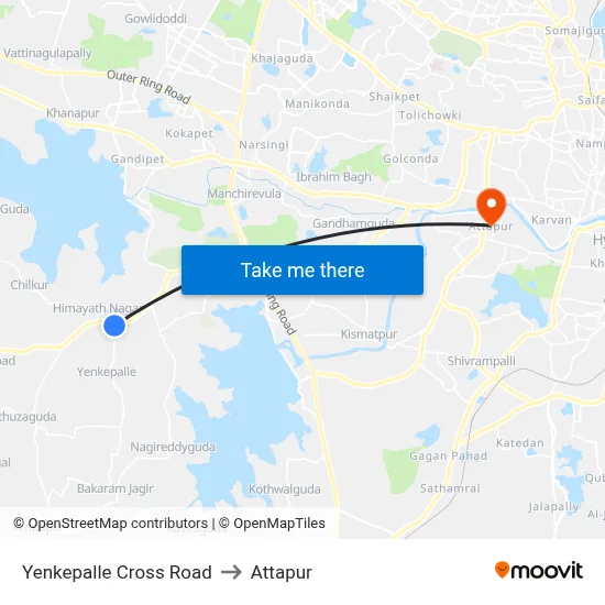 Yenkepalle Cross Road to Attapur map