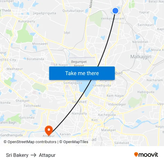 Sri Bakery to Attapur map