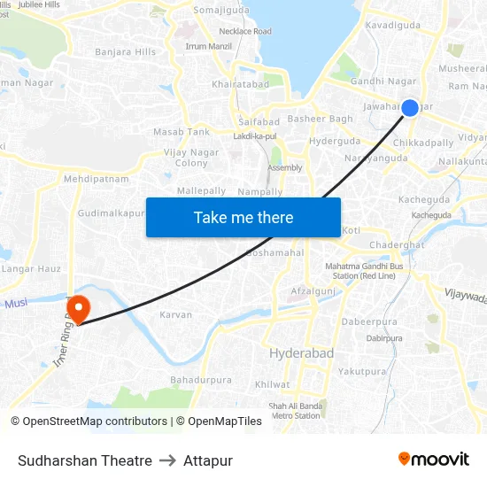 Sudharshan Theatre to Attapur map
