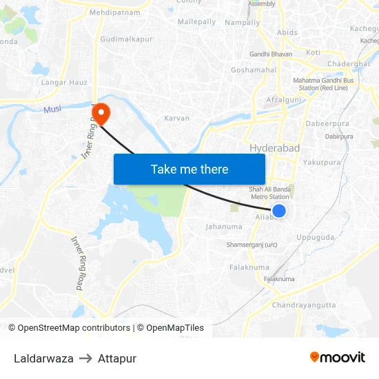 Laldarwaza to Attapur map