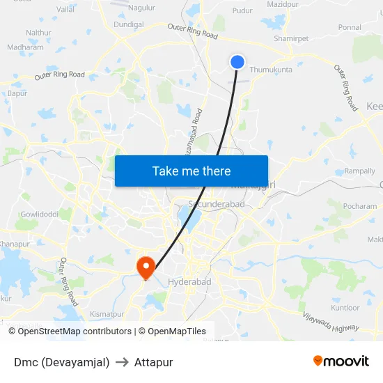 Dmc (Devayamjal) to Attapur map