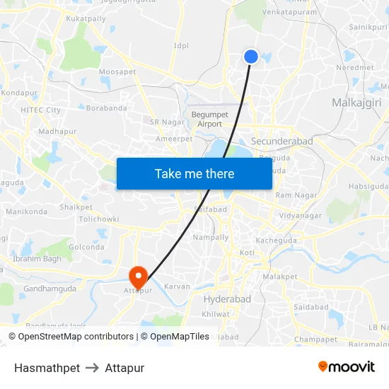 Hasmathpet to Attapur map