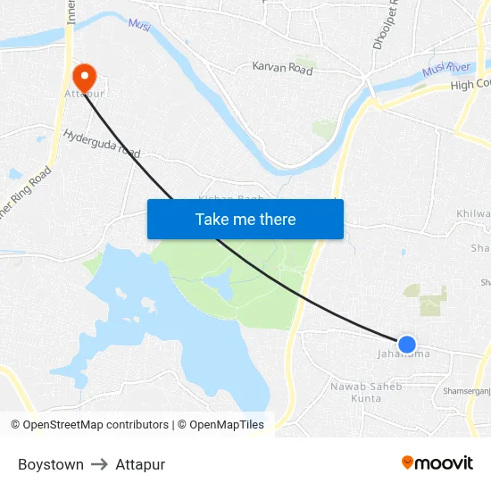 Boystown to Attapur map