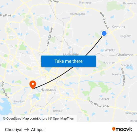 Cheeriyal to Attapur map