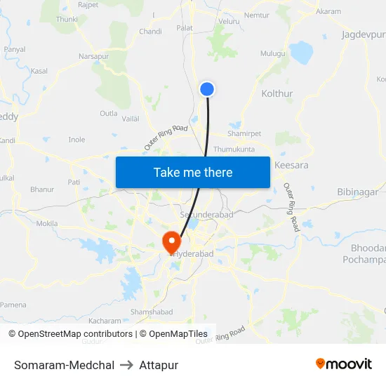 Somaram-Medchal to Attapur map