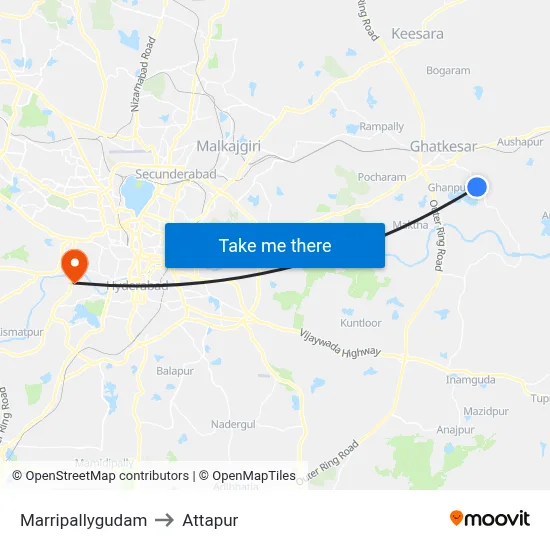 Marripallygudam to Attapur map