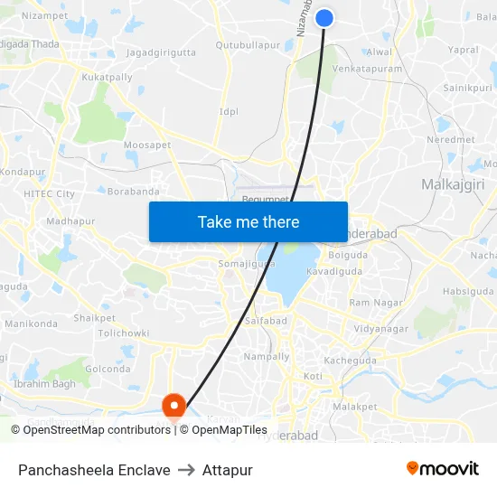 Panchasheela Enclave to Attapur map