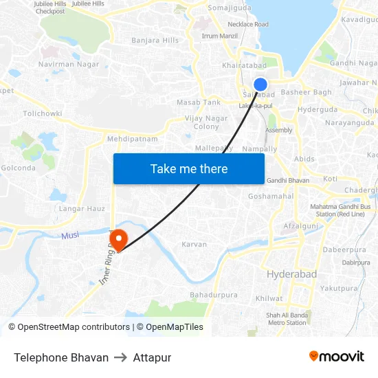 Telephone Bhavan to Attapur map