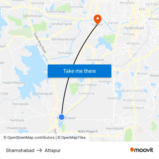 Shamshabad to Attapur map