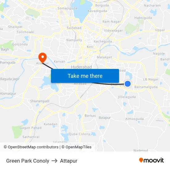 Green Park Conoly to Attapur map