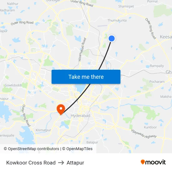 Kowkoor Cross Road to Attapur map