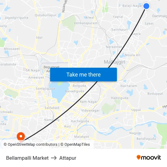 Bellampalli Market to Attapur map