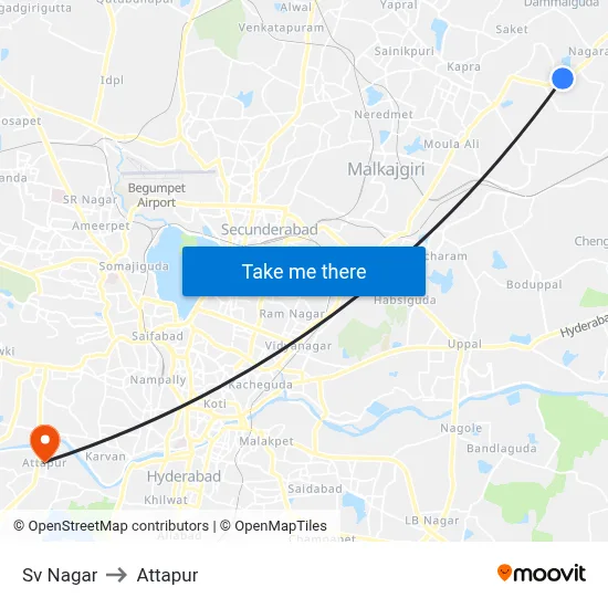 Sv Nagar to Attapur map