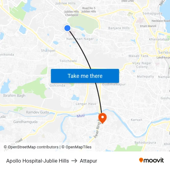 Apollo Hospital-Jublie Hills to Attapur map