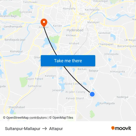 Sultanpur-Mallapur to Attapur map