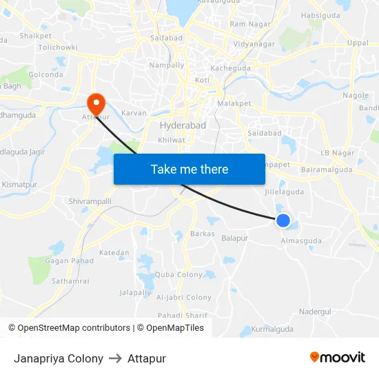Janapriya Colony to Attapur map
