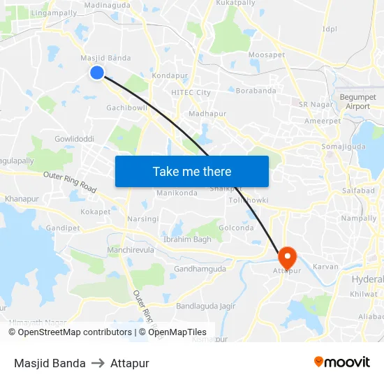 Masjid Banda to Attapur map
