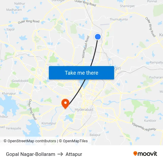 Gopal Nagar-Bollaram to Attapur map