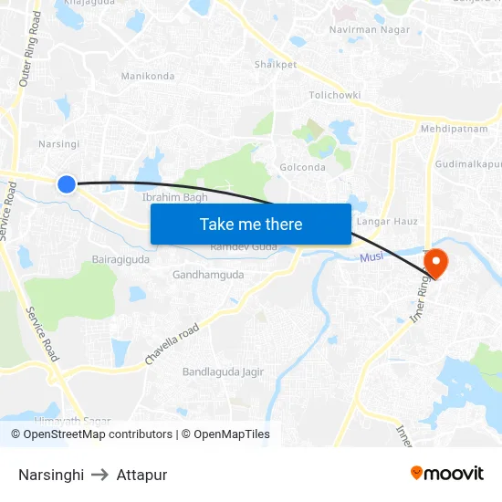 Narsinghi to Attapur map