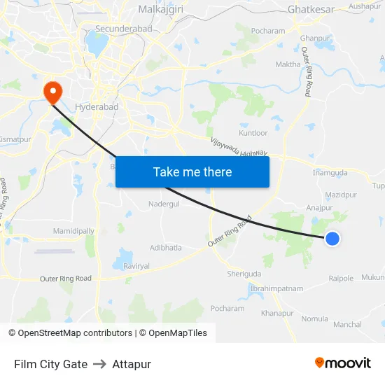 Film City Gate to Attapur map