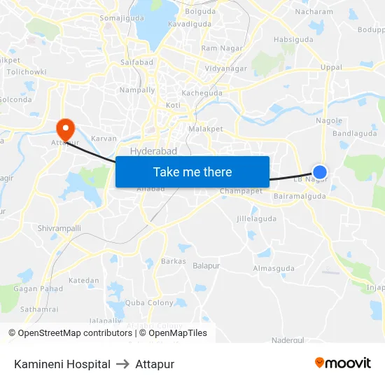 Kamineni Hospital to Attapur map