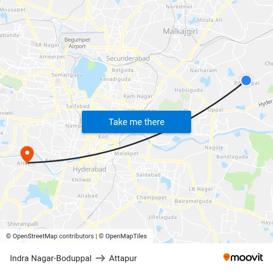 Indra Nagar-Boduppal to Attapur map