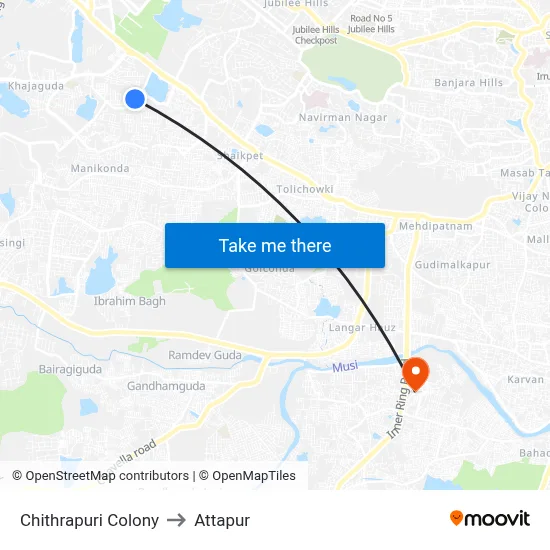 Chithrapuri Colony to Attapur map