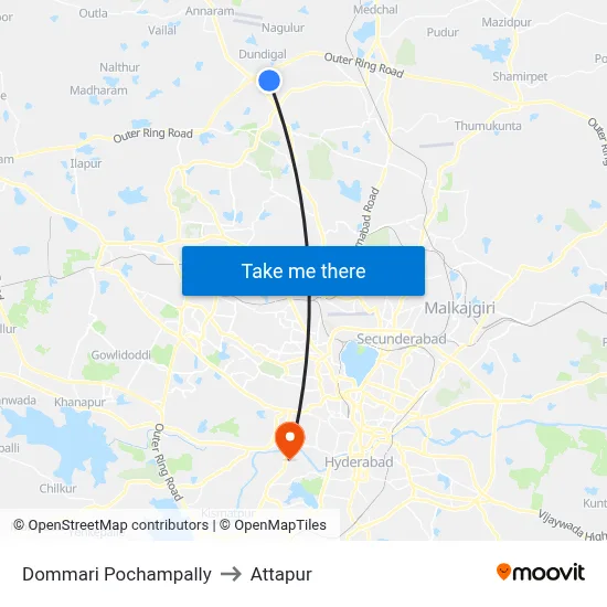 Dommari Pochampally to Attapur map