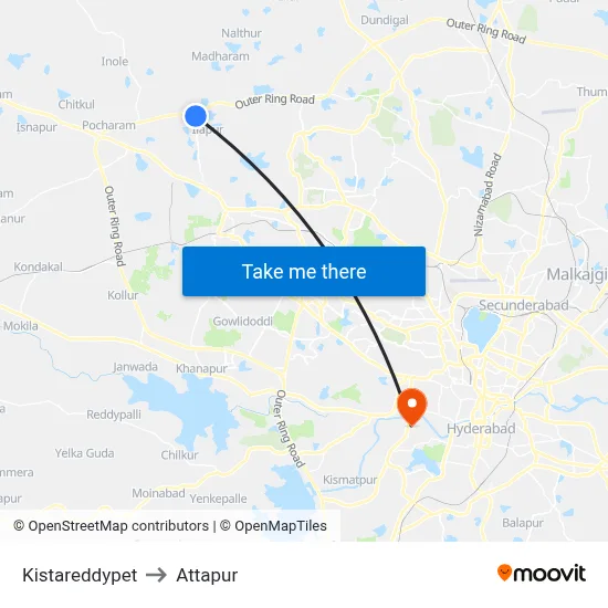 Kistareddypet to Attapur map