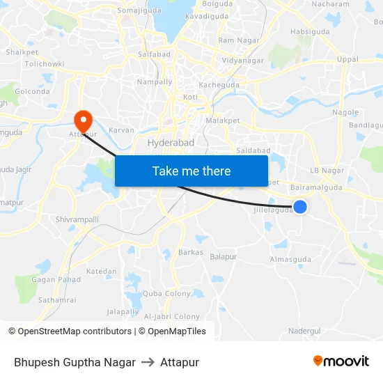 Bhupesh Guptha Nagar to Attapur map