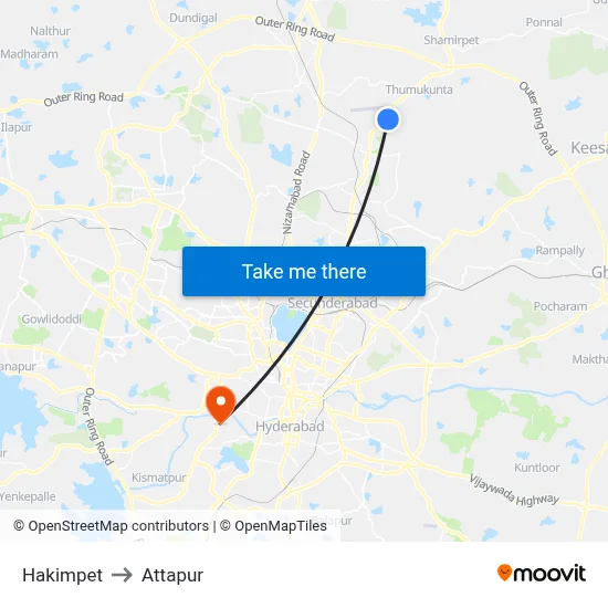 Hakimpet to Attapur map