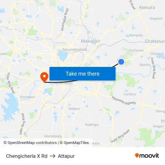 Chengicherla X Rd to Attapur map