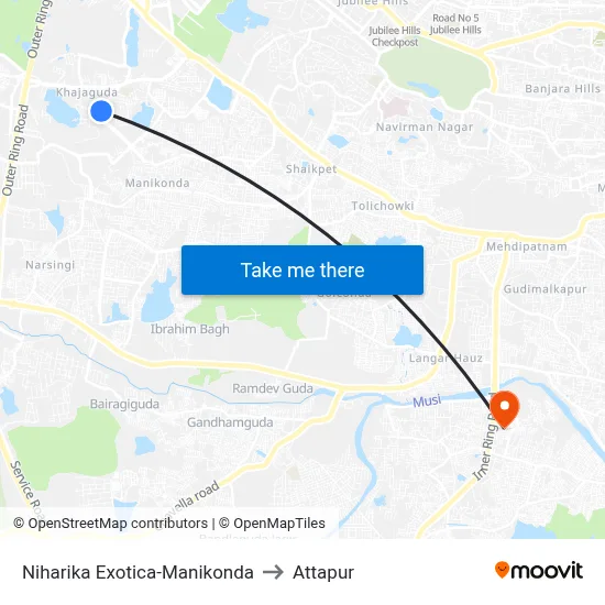 Niharika Exotica-Manikonda to Attapur map