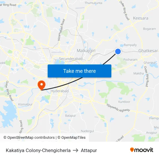 Kakatiya Colony-Chengicherla to Attapur map