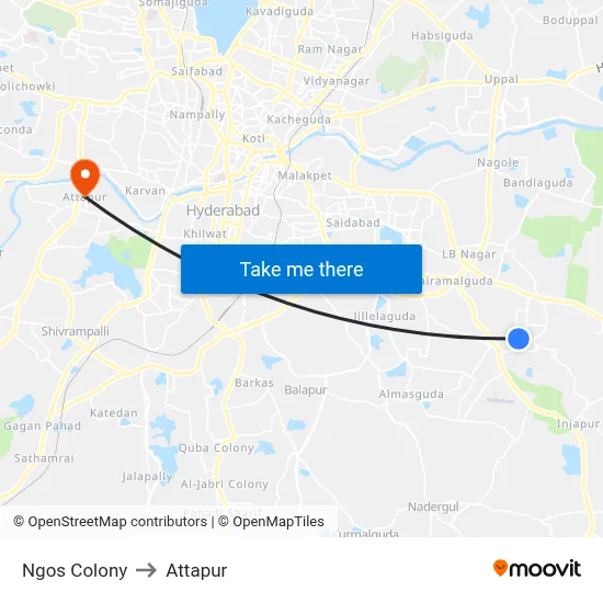 Ngos Colony to Attapur map