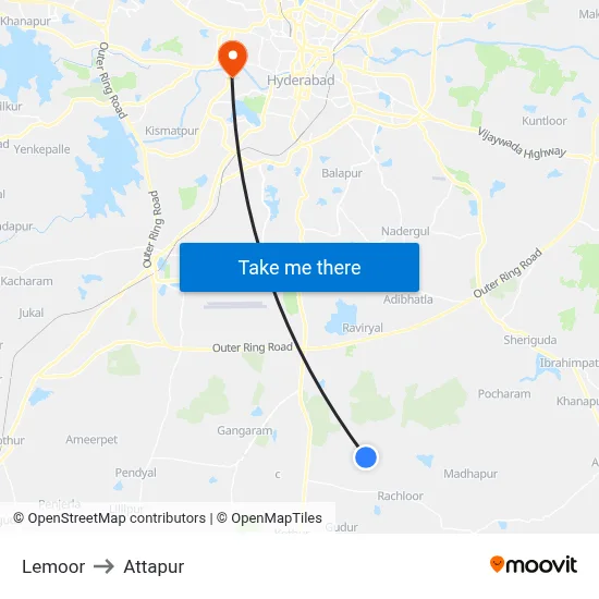 Lemoor to Attapur map