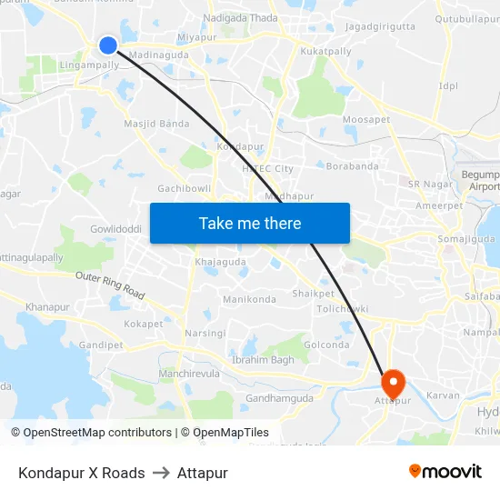 Kondapur X Roads to Attapur map