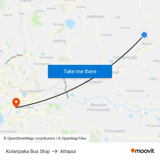Kolanpaka Bus Stop to Attapur map