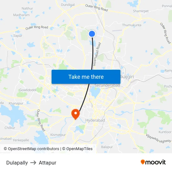 Dulapally to Attapur map