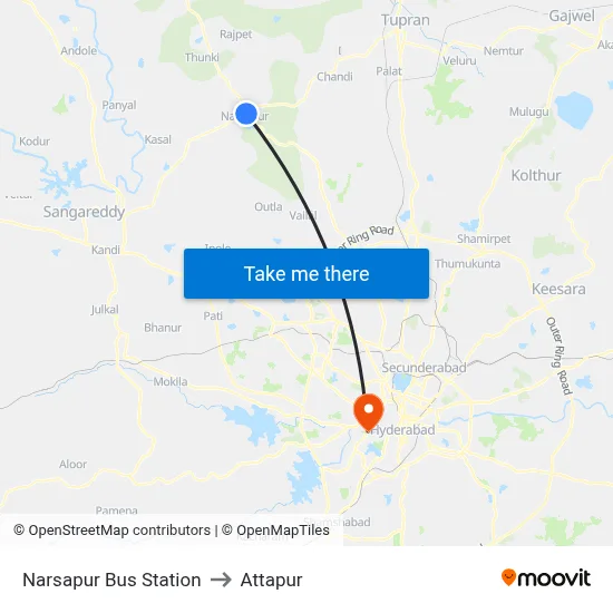 Narsapur Bus Station to Attapur map