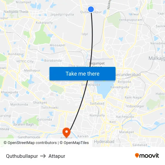 Quthubullapur to Attapur map