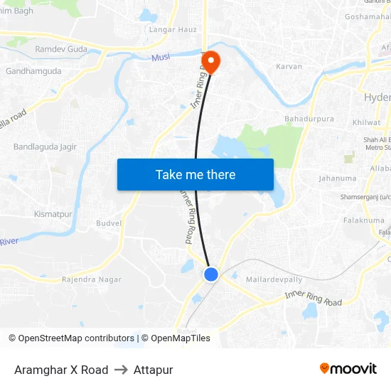 Aramghar X Road to Attapur map