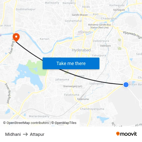 Midhani to Attapur map