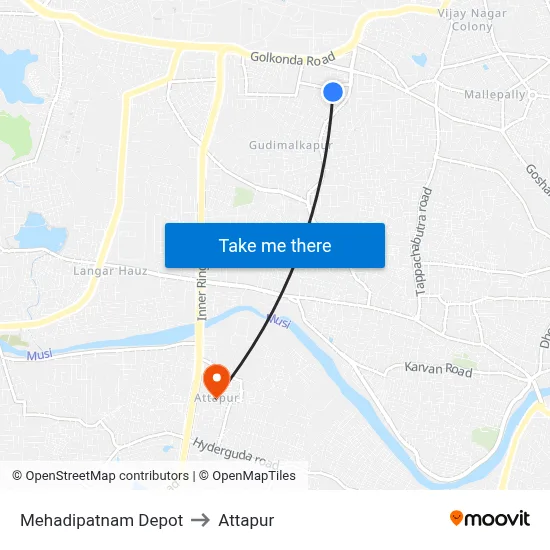 Mehadipatnam Depot to Attapur map