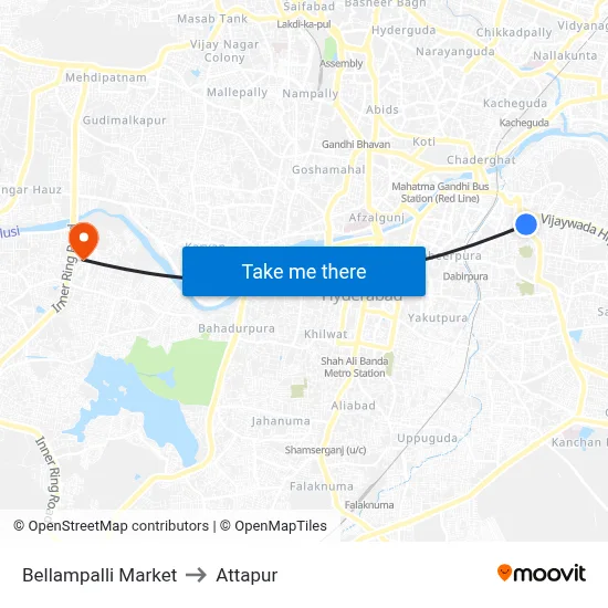 Bellampalli Market to Attapur map